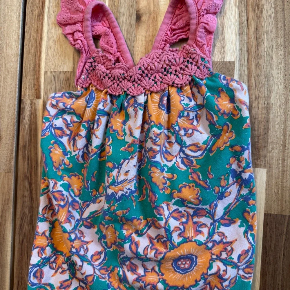 Matilda Jane Floral Bubble Romper Pink Crochet Eyelet Ruffle Straps 18-24M‎